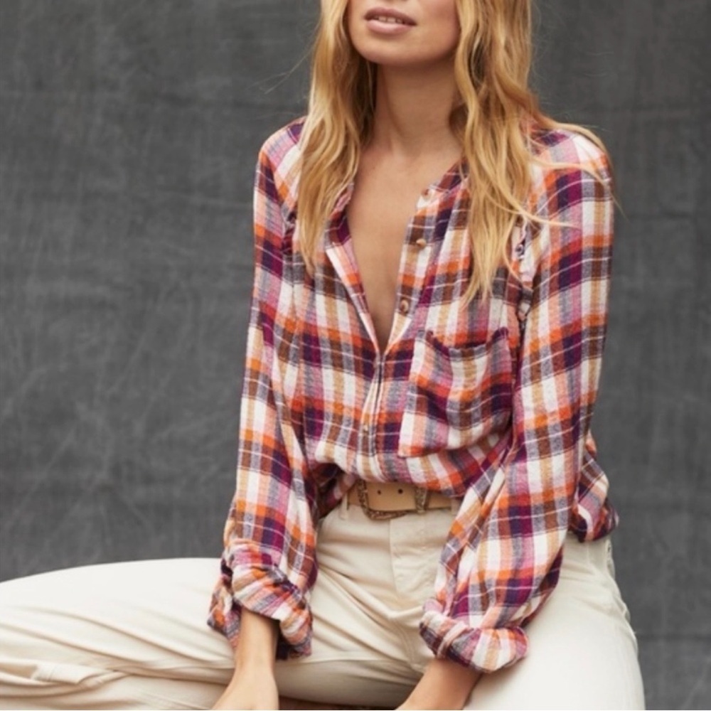 Pilcro ‘Breezy Button-Down Shirt’ in “Raspberry” Purple Plaid Size Small